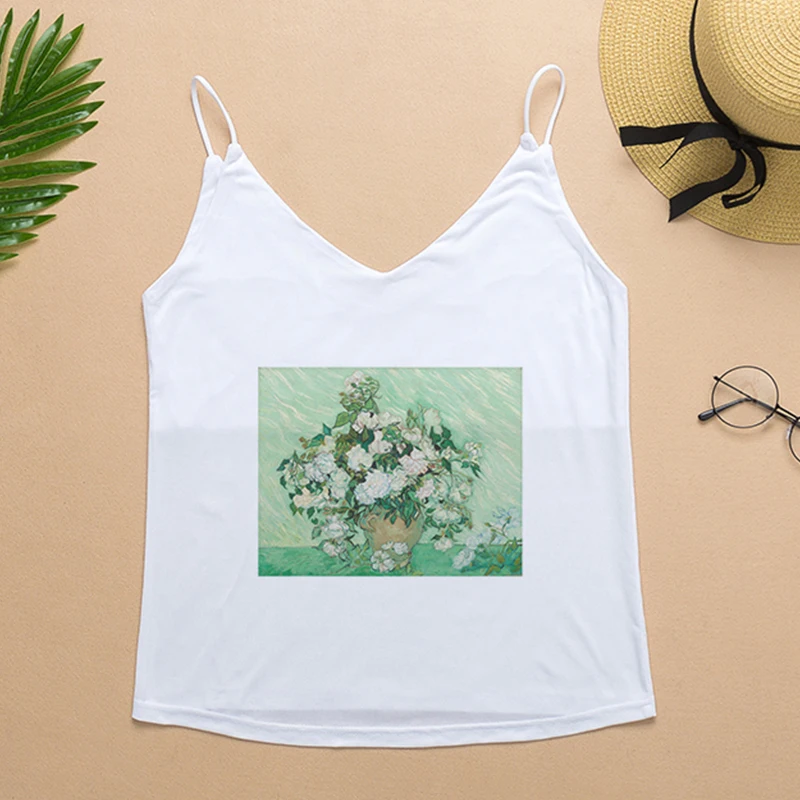 Летние футболки женские спагетти топы с открытыми плечами для женщин микеланжело шаблон печати Футболка femme Эстетическая одежда