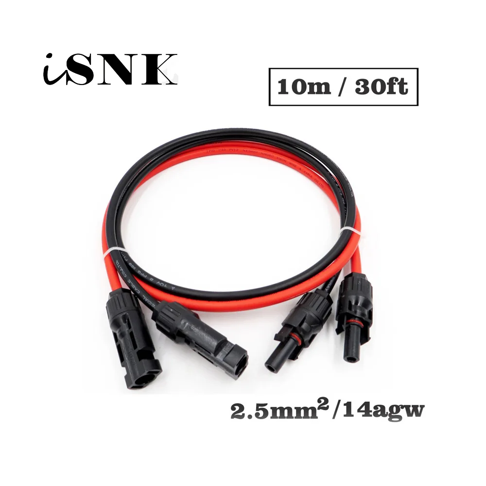 

1pair X 10m 14AWG 30FT 2.5mm2 MC4 Connector Extension Connect branch black parallel Series 30meter extend cable