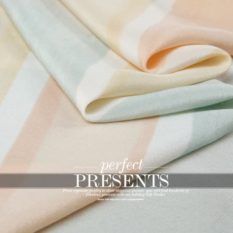 

Pure mulberry silk crepe de chine fabric--light cream pink, yellow, blue stripes for dress, scarf, pants,skirt,craft by the yard