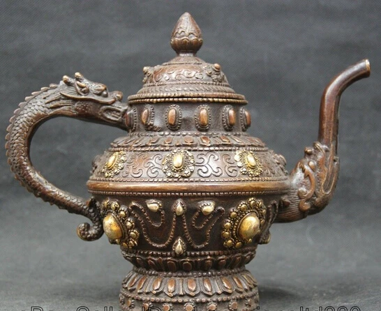 

JP S0522 11 " China Chinese Bronze Folk dragon beast animal pearl Wine Tea Pot Flagon