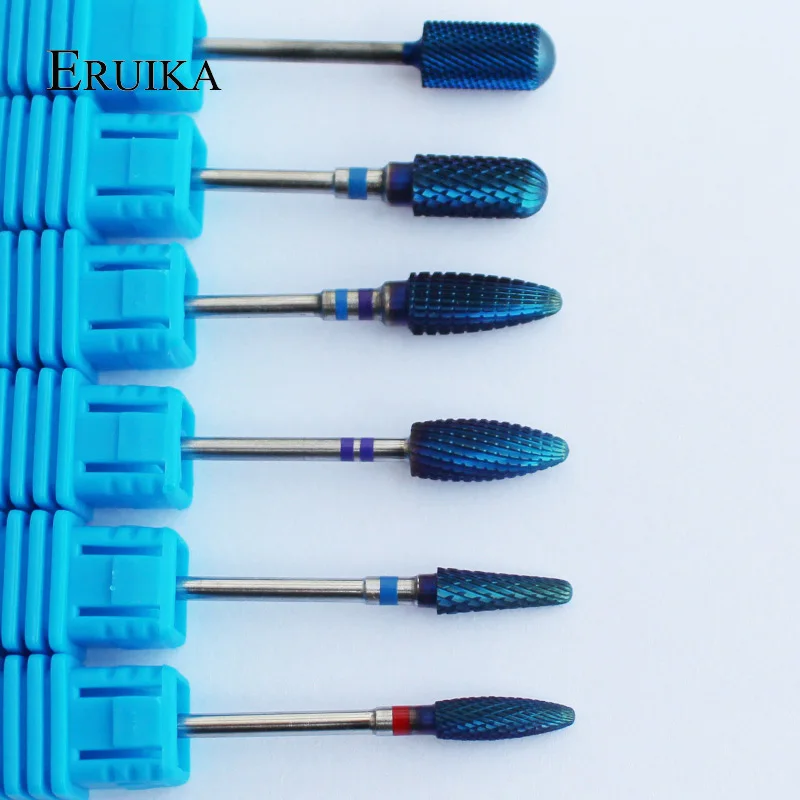 ERUIKA, 6 типов, синие вольфрамовые карбидные сверла, Нано покрытие, сверло для ногтей, металлические сверла для маникюра, аксессуары для ногтей, фрезы для ногтей