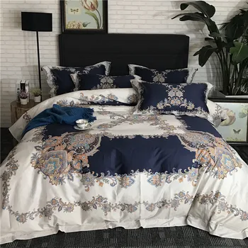 

2018 New Blue Egyptian cotton Duvet Cover Set 4 Pieces Queen King Size Bedding Set boho for adults Bedroom Decor