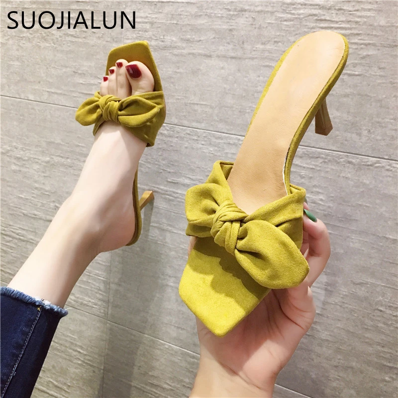 SUOJIALUN/женские шлепанцы Классические босоножки на высоком каблуке женские модные