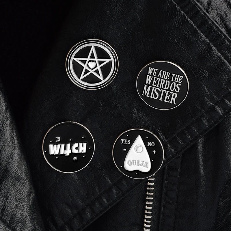 

4pcs/set We are weirdos,witch,ouija ,heart,pentagram pin set Witch pin Witch jewelry Witchcraft Brooches for women girls