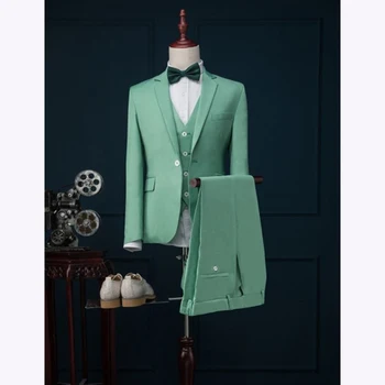 

2018 Latest Coat Pant Designs Mint Green Men Suit Slim Fit 3 Piece Stylish Tuxedo Custom Groom Suits Prom Blazer Terno Masculino