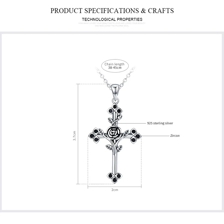 BAMOER подлинный 925 пробы Серебряный лепесток цветка розы крест кулон ожерелья для женщин Стерлинговое серебро ювелирные изделия ожерелье SCN091