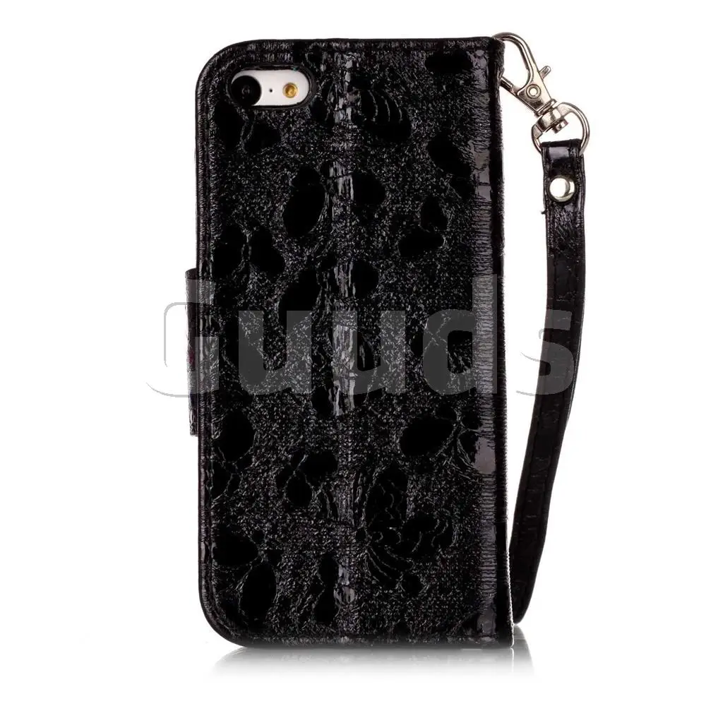 Luxury Laser Butterfly Optical Maser Leather Wallet Case for iPhone 5c - Black