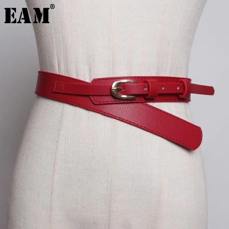 

[EAM] 2019 New Spring Summer Personality Pu Leather 5 Colors Irregular Split Joint Buckle Long Belt Women Fashion Tide JL329
