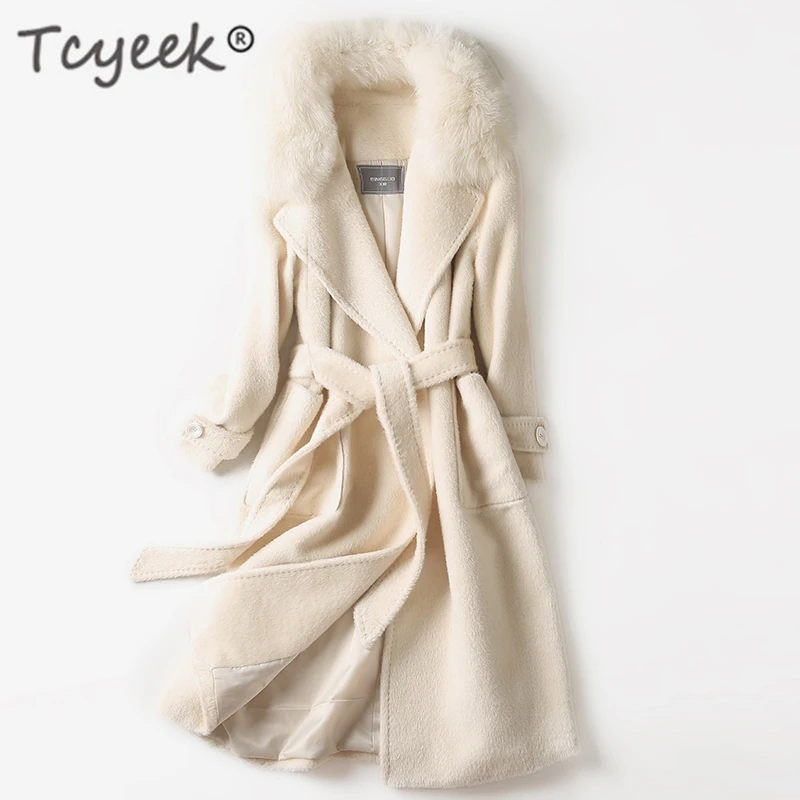 

Tcyeek Winter Coat Female Fashion Real Fur Coat 2019 Ladies Sheep Shearing Jacket+real Fox Fur Collar Korean Alpaca Jacket 8010