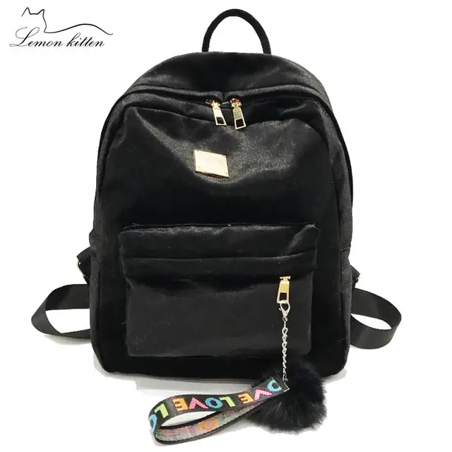 2018 Retro Velvet School Backpack For Girl Simple Design Minimalist