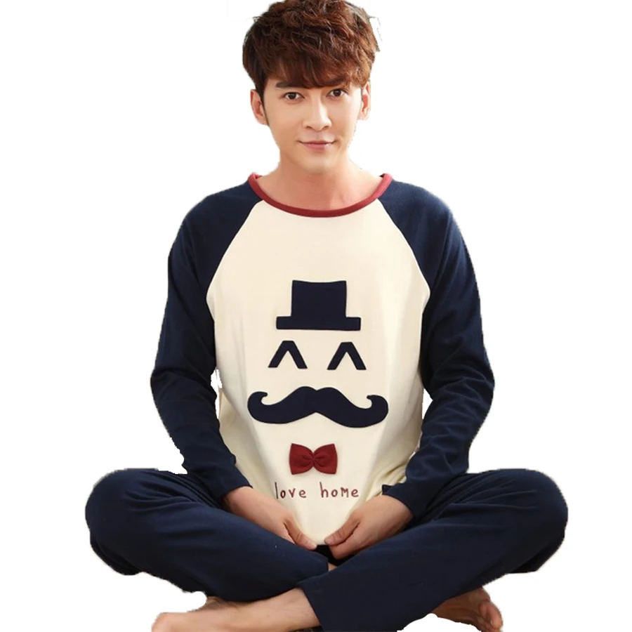 Funny Cute Mens Pajamas Cotton Long Sleeve Homewear Men Sleepwear Male