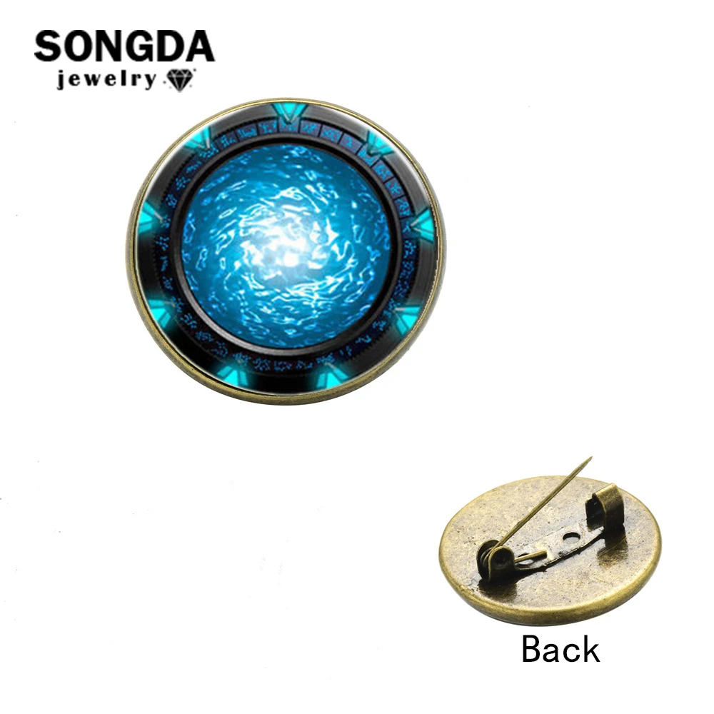 

SONGDA Science Fiction Drama Series Brooches Pins Stargate Portal Atlantis Glass Photo Cabochon Lapel Pin Button Badges To Fans