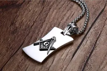 

WholeSale 10pcs/lot Titanium Stainless Steel Freemason Masonic Freemasonry Men's dog tag pendant & necklace chain 60cm Silver HQ