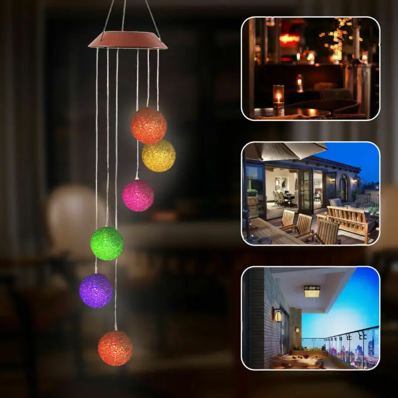 

Solar LED Garden Wind Chimes outdoor Colour Changing xmas Lights large Hanging ornaments