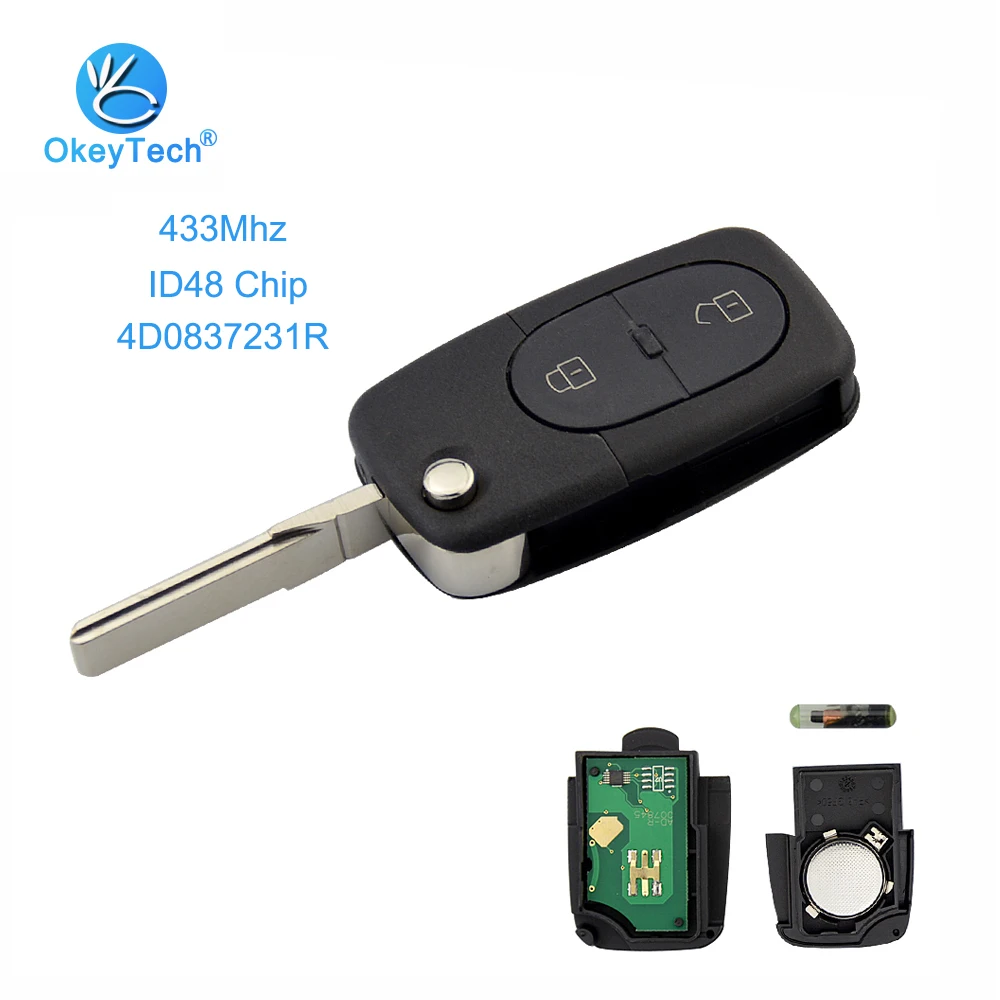

OkeyTech for Audi Remote Key Car 4D0 837 231 R 4D0837231R 2 Button Flip Folding 433Mhz ID48 Chip for Audi A2 A3 A4 A6 Old Models