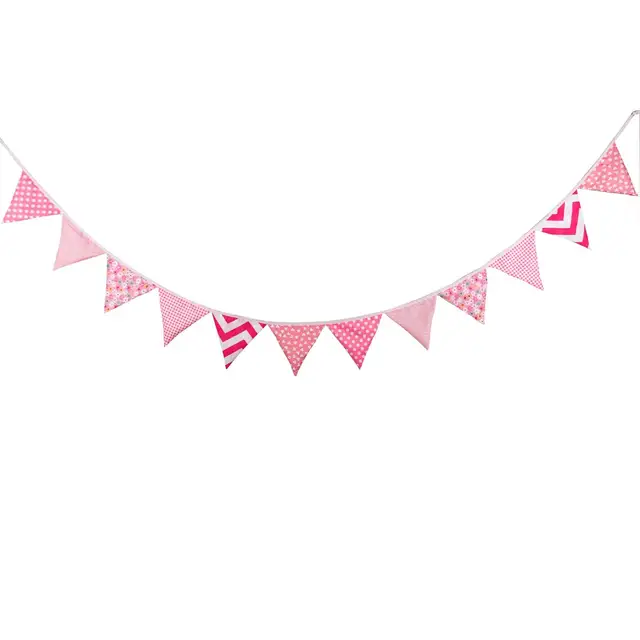 3 2m 12 Flags Pink Cute Banner Pennant Cotton Cloth Bunting Banner