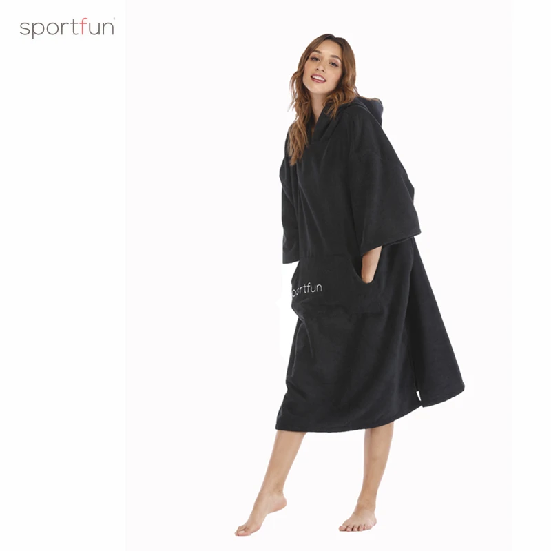 SPORTFUN, Одноцветный халат для серфинга, пончо, полотенце, мокрая толстовка, накидка, Пляжное платье для взрослых, 110x75 см, с вышитым логотипом