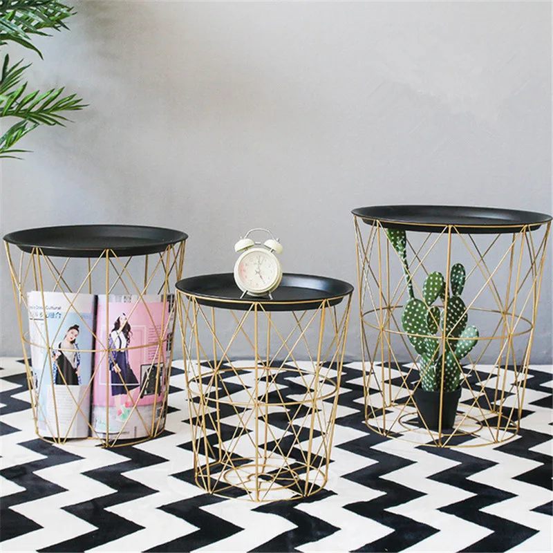 2019 Household Iron Art Storage Basket Kitchen Bedroom Sundries Snacks Organizer home office metal storage basket coffee table
