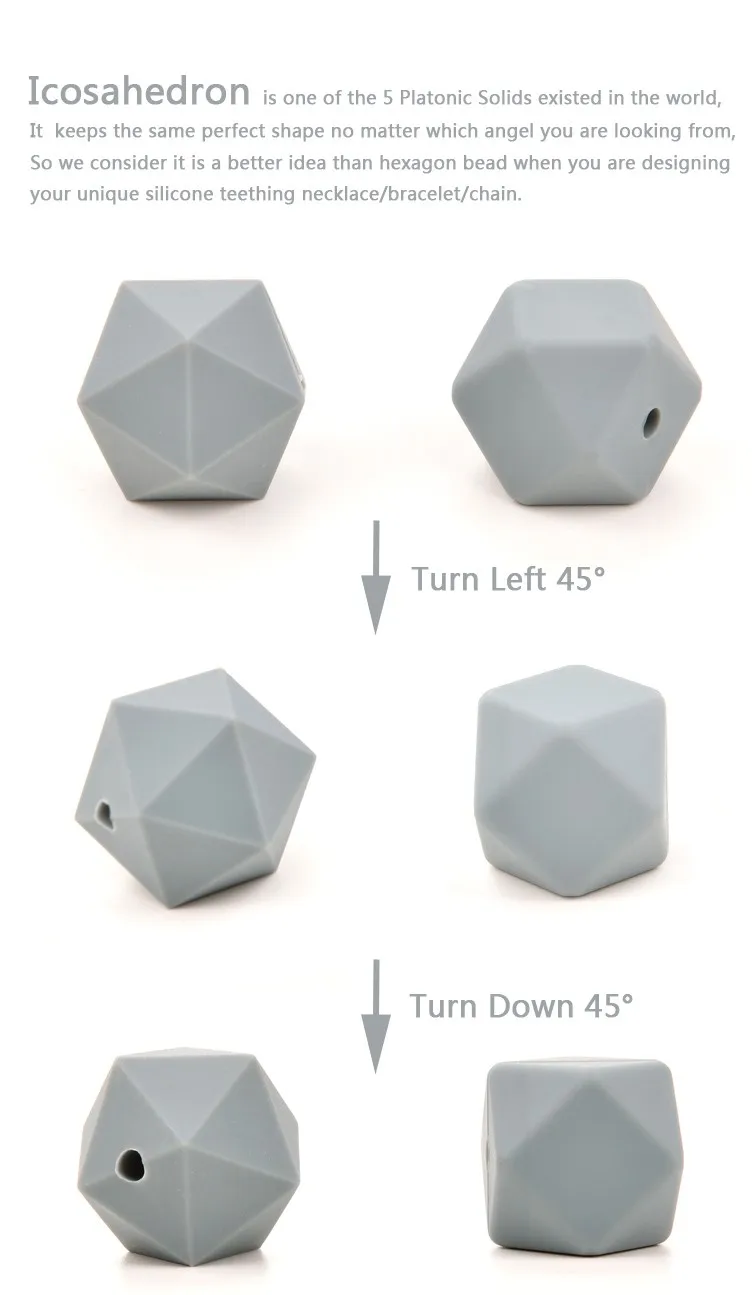 Силиконовые бусины для прорезывания зубов ожерелье ювелирные изделия DIY икосаэдр бусины лучше, чем шестиугольник 50 шт./лот