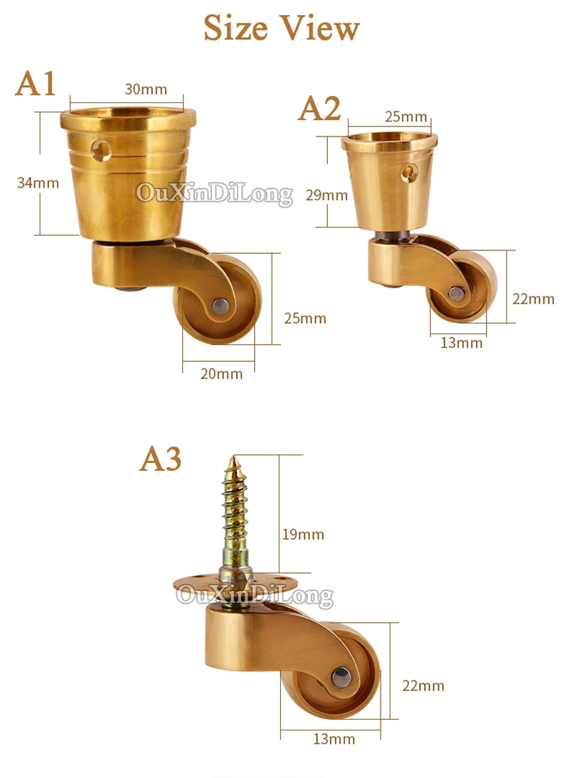Высокое качество 8 шт. Чистая латунь Универсальный мебельные ролики европейский стол стул плавно и немой бегуны ролики колеса