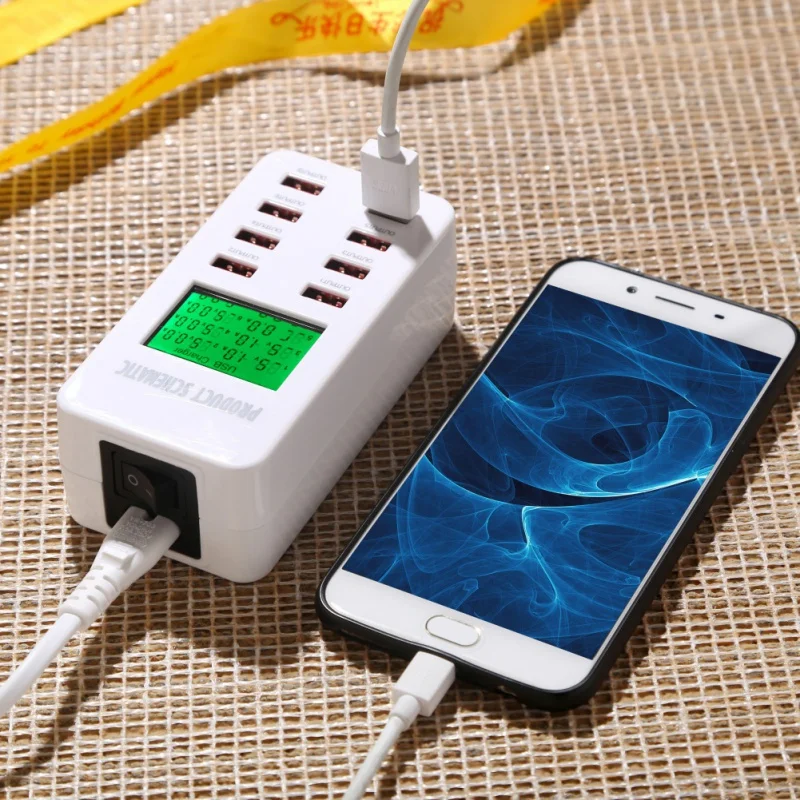 

A8 Qc3.0 8-port Smart High-speed Charger Multiple Usb Protocol Chargers With Display Support For Smartphones And Tablets