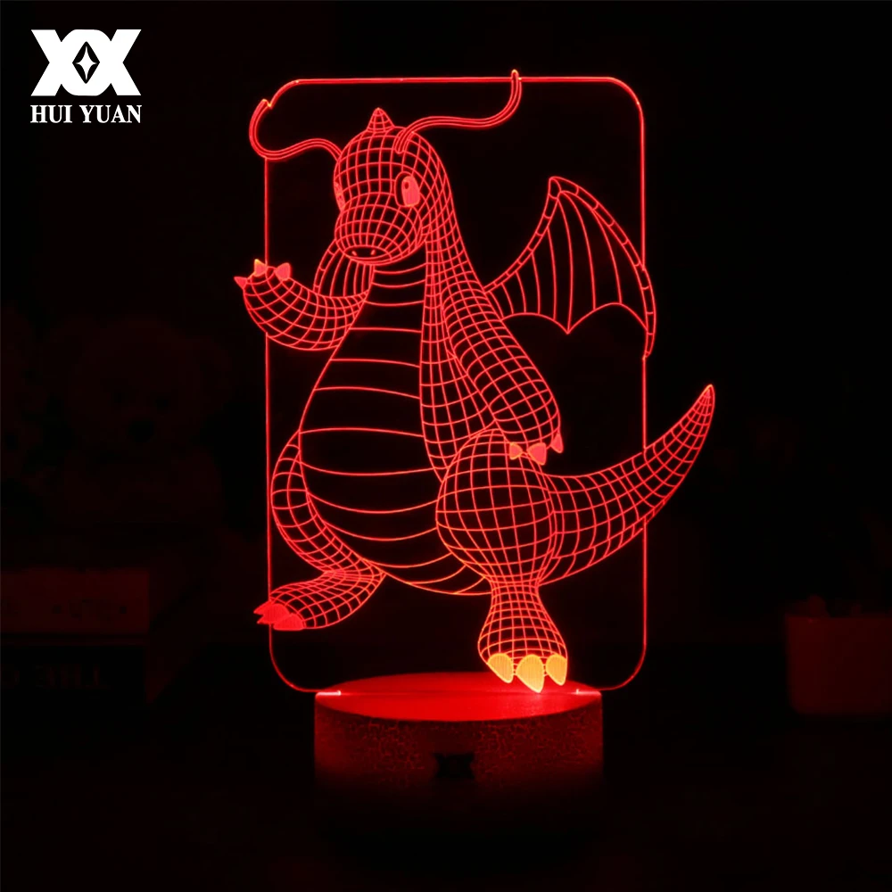 

Creative Pokemon Dragonite 3D Lamp Visual illusion USB Cartoon Night Light LED 7 Color Touch Table Lamp Children Christmas Gift