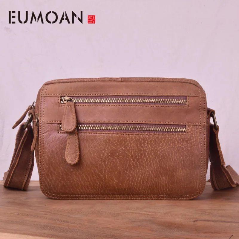 

EUMOAN Vintage handmade men's bags, one-shoulder slanted leather mail bags, casual cowhide trend men's bags