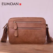 EUMOAN Vintage handmade men's bags, one-shoulder slanted leather mail bags, casual cowhide trend men's bags