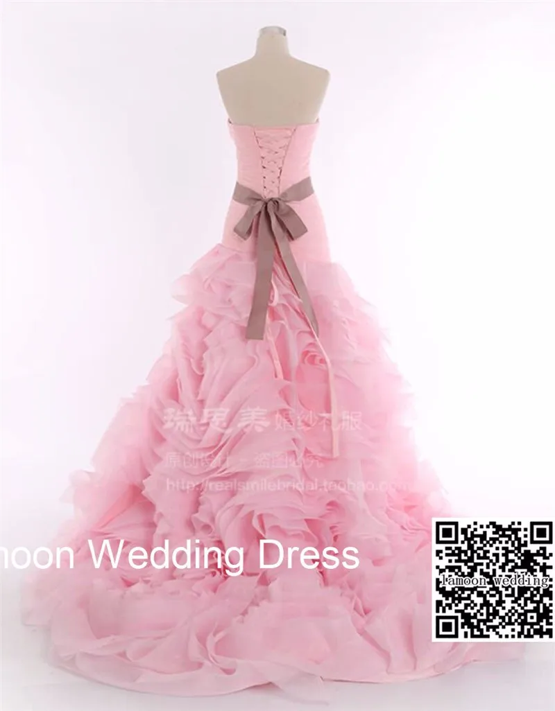 Роскошные настоящая фотография розовый свадебное платье с оборками Русалка бисером кристалл ремень Orangza Свадебные платья Поезд Свадебные