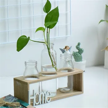 

Factory Outlet Nordic pastoral creative home decoration wood small fresh glass hydroponics HOME LOVE