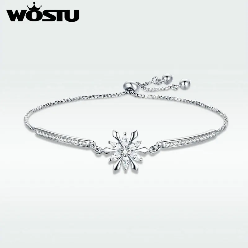 WOSTU, классический стиль, браслеты со снежинками, цепочка, 24 см., регулируемые браслеты для женщин, свадебные, обручальные ювелирные изделия FFB049