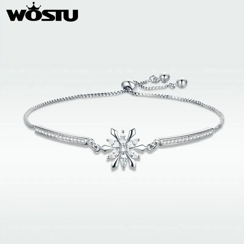 Женские браслеты со снежинками WOSTU регулируемые 24 см в классическом стиле