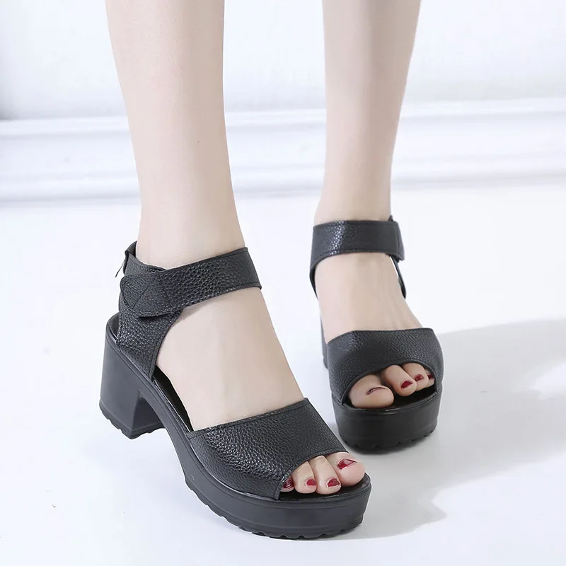 

2015 women's summer high-heeled shoes thick heel open toe platform sandals platform sandals white