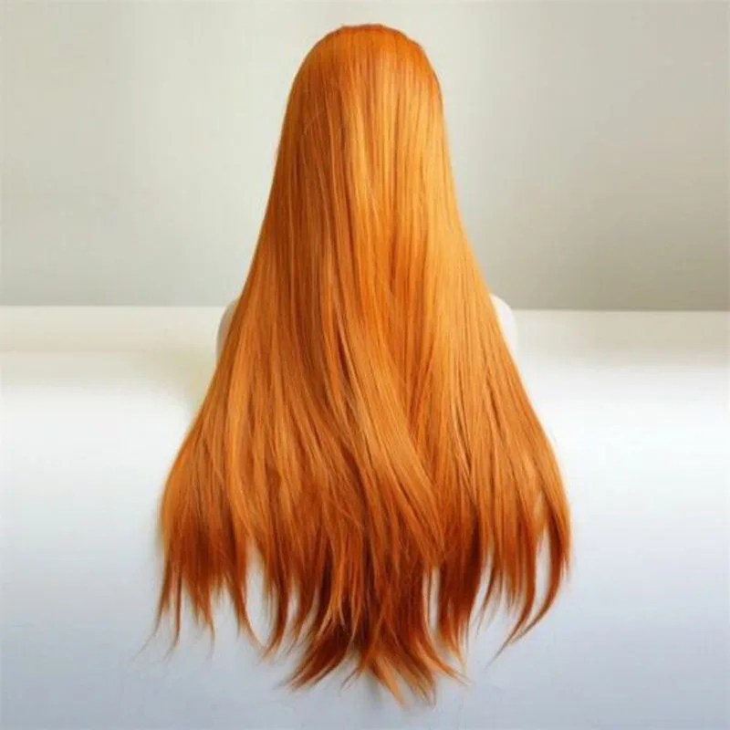 CosplaySalon H793289E 24 дюйма Длинные оранжевые прямые модные синтетические женские вечерние термостойкие кружева спереди парик+ шапка