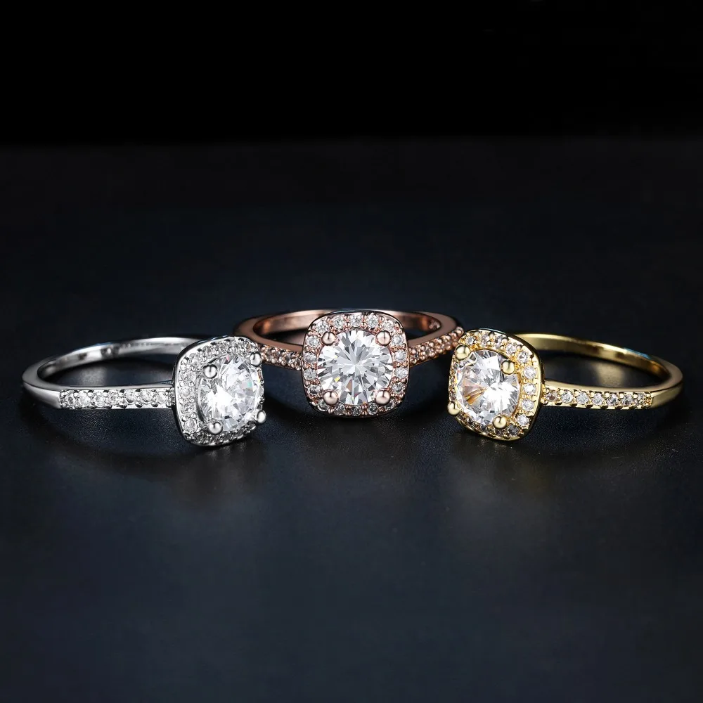 Серебряное изысканное модное квадратное кольцо для свадьбы и помолвки с AAA+ CZ кристаллами, ювелирные изделия для женщин R531