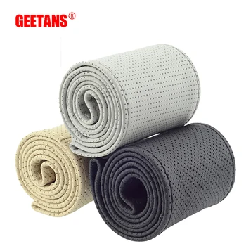 

GEETANS 1PCS DIY 4Color Length 102cm 106cm Car Steering Wheel Cover With Needles And Thread Artificial Leather Gray/Black/Beige