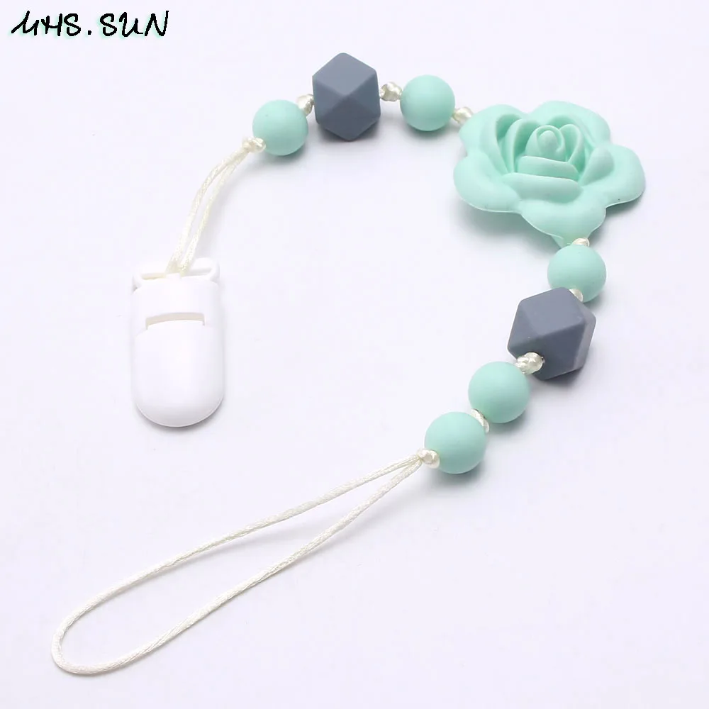 

MHS.SUN Food Grade Silicone Big Flower Pacifier Chain Chewable Teething Dummy Clip Baby Girl Teether Beads Necklace Holder Toy