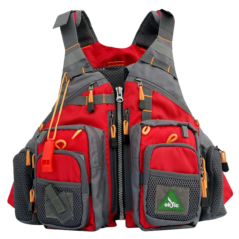 Men Red Fly Fishing Vest Utility Vest Life Jacket Safety Waistcoat ...