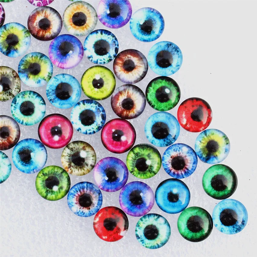 10mm Random Mixed Dragon Eyes Round Glass Cabochon Flatback Photo Dome Jewelry DIY Accessories For base Tray 50pcs/lot K06077 | Украшения и