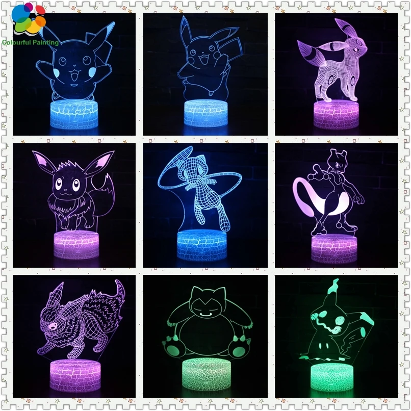 

Hot Pokemon Touch 3D LED Night Light Pikachu Bedroom Decor Kids Gift Creative illusion Lamp Home Decor Christmas Festival Art 8