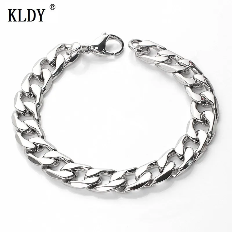 

KLDY HipHop Stainless Steel Chain Bracelets Silver Color 316L steel chain Jewelry women men couple bracelet wholesaler best gift