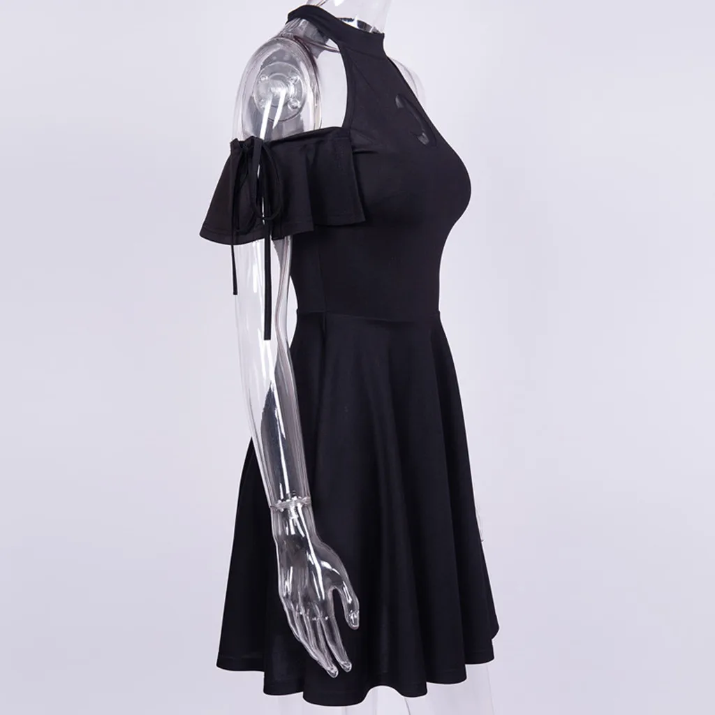 Модное пляжное платье в готическом стиле, летние платья, женские вечерние платья в стиле панк, черные ретро платья с открытыми плечами