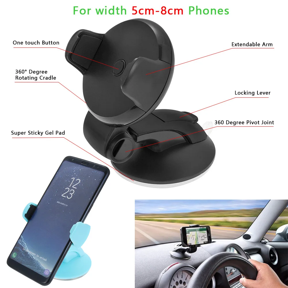 1PC 360 Degree Adjustable Auto Mobile Phone Stand Car Holder Dashboard Windshield Bracket for Universal Smartphone Accessories