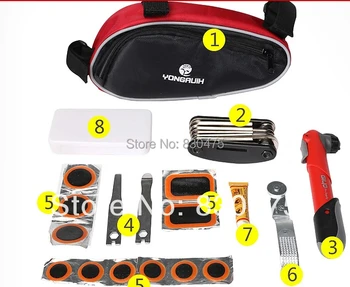 

Mountain bike repair kit combination tool kit with tire inflator