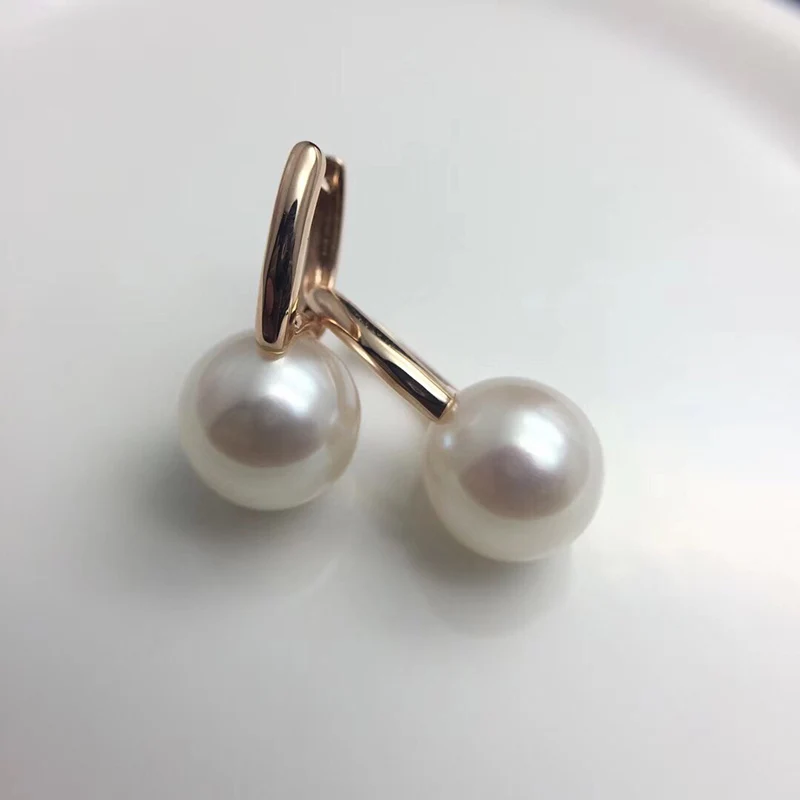 Sinya Au750 Gold Hoop earring with Natural Round 9.5mm pearls fashion design jewelry for women girls Mum 2018 best gift New (6)