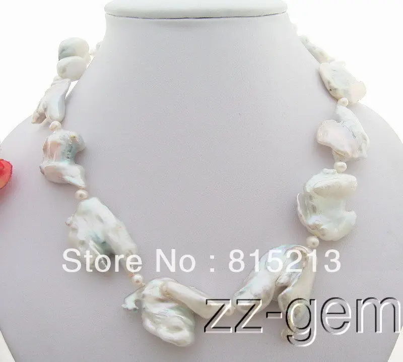 

FREE SHIPPING>>>@@ > N1357 Rare Natural White Keshi Pearl Necklace