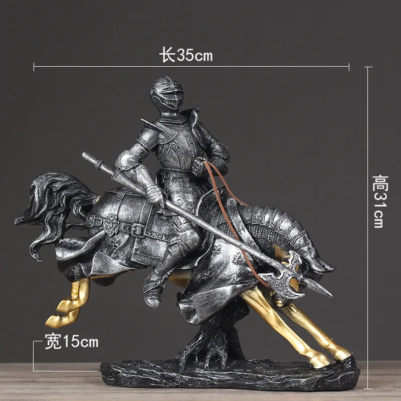 Fashion European Vintage Roman Soldier Cavalry Figurines Miniatures Living Room Warrior Statue Home Decor Artificial Ornament3