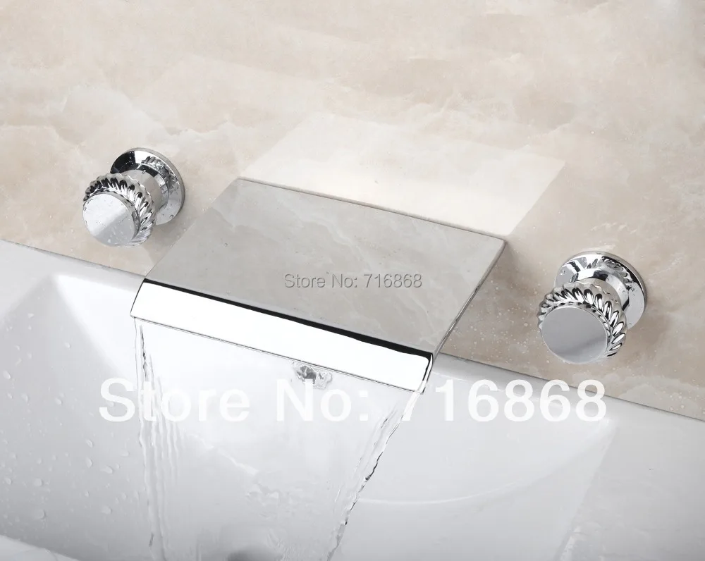 

Luxury Chrome 3 Pieces Set  Wall Mounted Waterfall Spout Double Handles Bathtub Faucet Bathroom Mixer Tap DS-05F