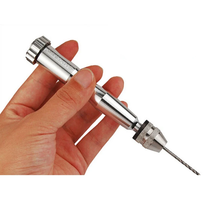 Silver Mini Micro Aluminum Hand Drill With Keyless Chuck +10x High