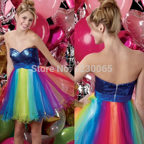 vestido de noiva Colorful Rainbow tulle blue paillette Sweetheart Robe